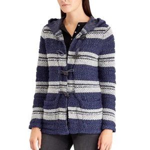 Chaps Toggle Hooded Cardigan Sweater Women M Navy Cotton Blend Cozy Knit Winter